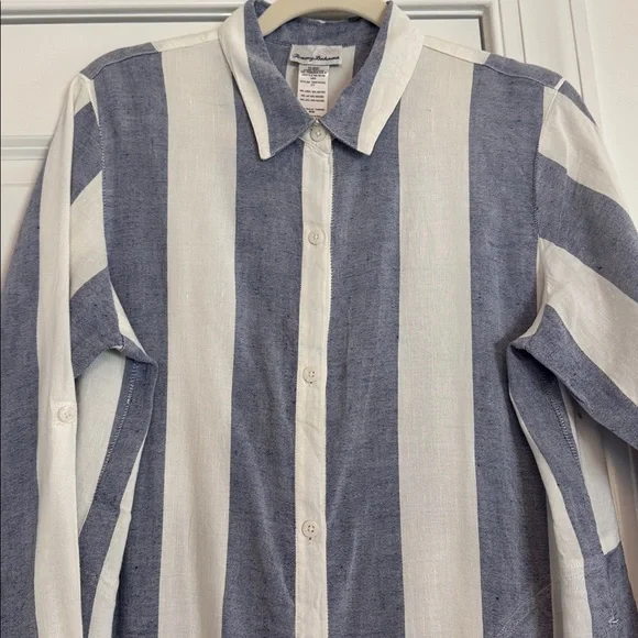 Tommy Bahama Beach Cover Up Navy and White Pockets Fringe M EUC - Picture 5 of 7